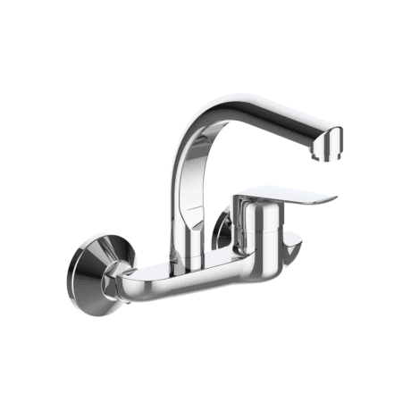Rosa Chrome Wall Mounted Kitchen Sink Mixer Faucet 6115 - Stylish & Durable Upper Neck Design