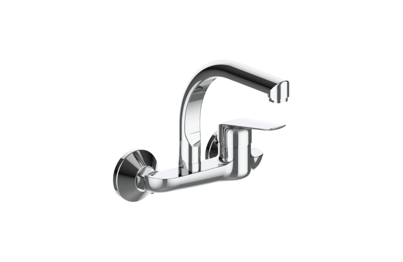 Rosa Chrome Wall Mounted Kitchen Sink Mixer Faucet 6115 - Stylish & Durable Upper Neck Design