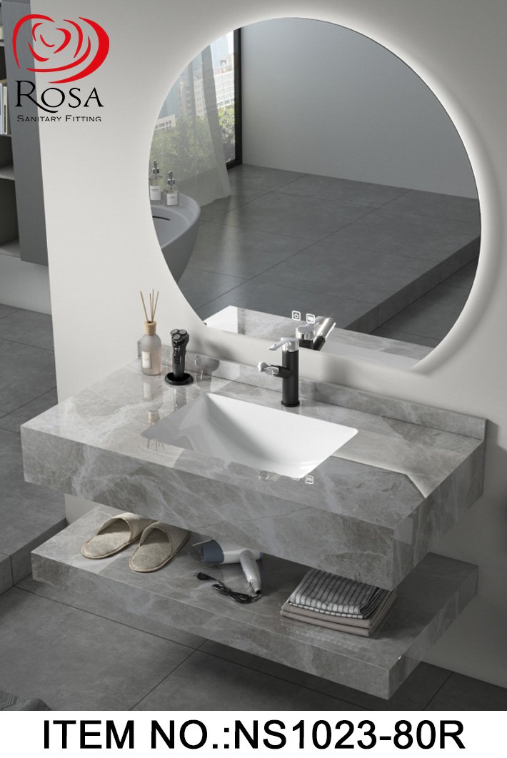 ROSA New (NS1023-100R) مغسلة رخام ليزر رصاصي مرخم 2 قطعة