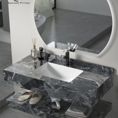 ROSA New (SYJ1040B-140D) 2 مغسلة رخام ليزر اسود رصاصي مرخم حوض 2 قطعة