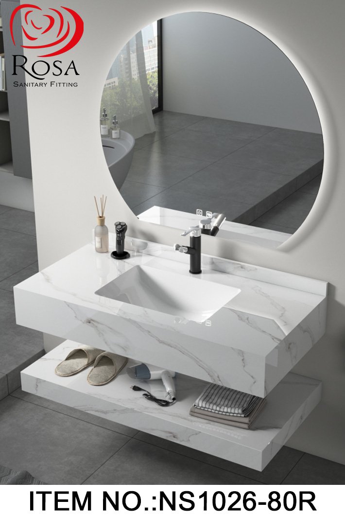 ROSA New (NS1024-80R) مغسلة رخام ليزر اسود مرخم 2 قطعة