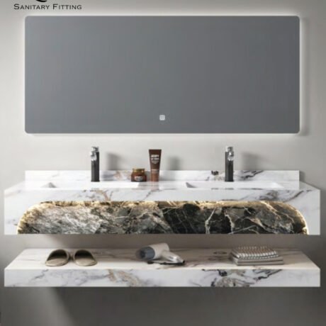 ROSA (NS1042-60 CM) مغسلة رخام ليزر  ابيض مرخم 2 قطعة