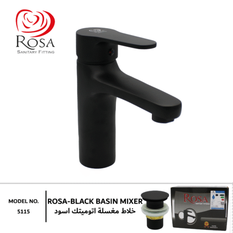 ROSA RS28056 SQUARE Black خلاط مغسلة ايتوميتك اسود
